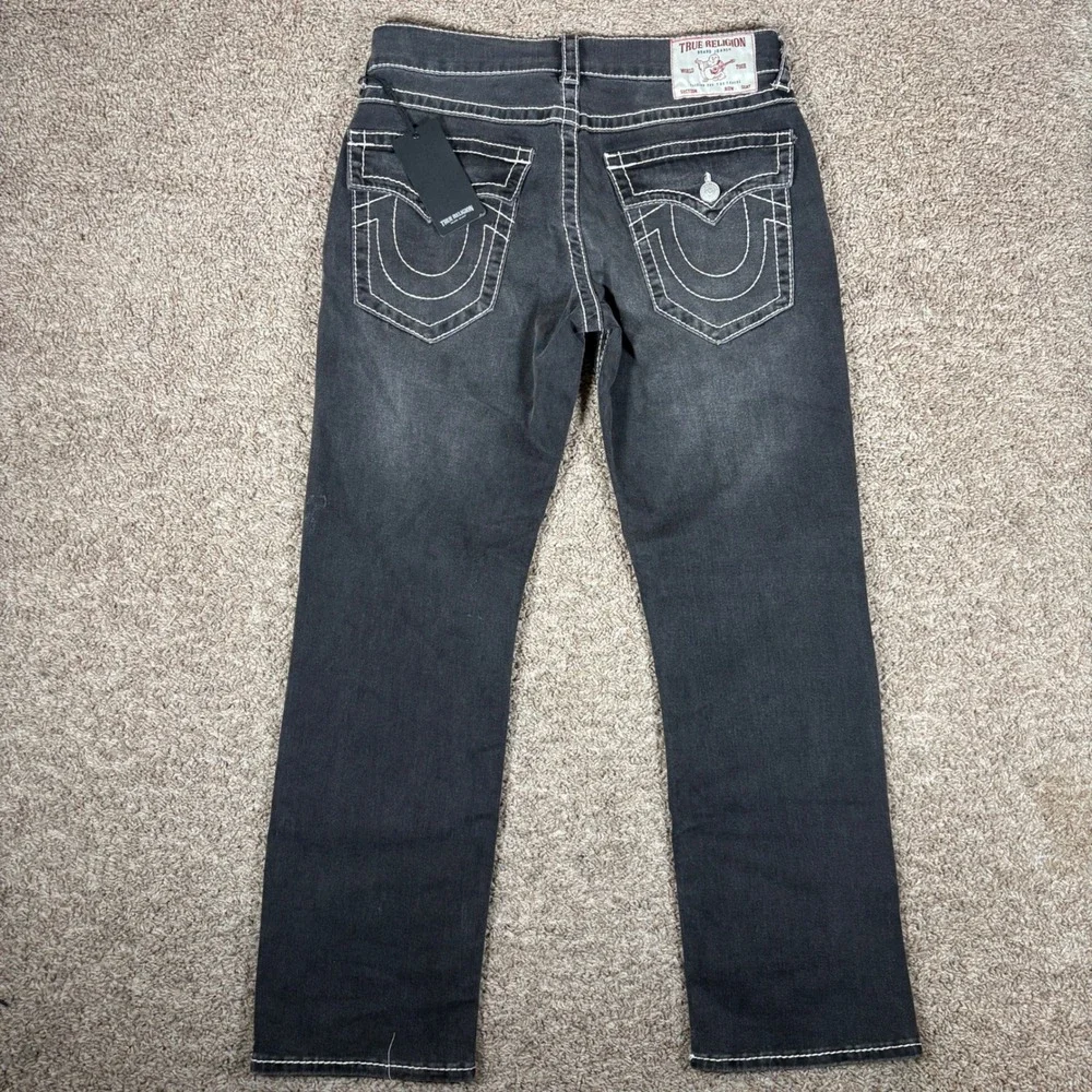 True Religion Ricky Relaxed Straight Big T Flap Jeans Grey Smoky Mist 32 NEW